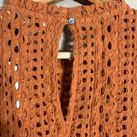 Madewell Eyelet Ruffle-Sleeve Pintuck Mini Dress Women's Small Mulled Cider NWT - Picture 11 of 13